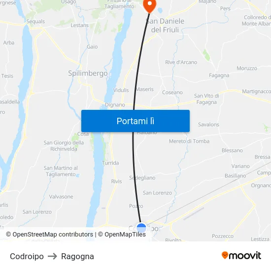 Codroipo to Ragogna map