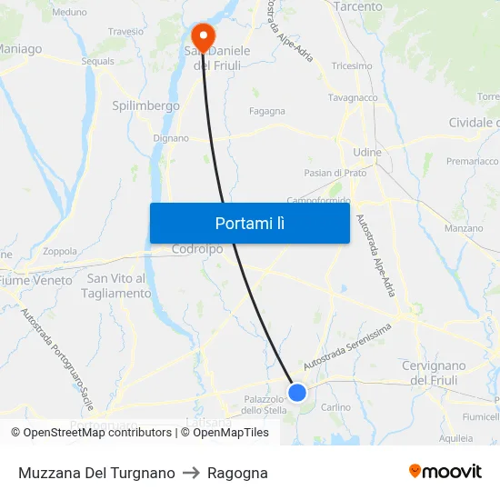 Muzzana Del Turgnano to Ragogna map
