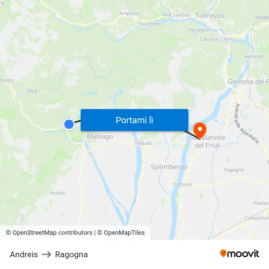 Andreis to Ragogna map