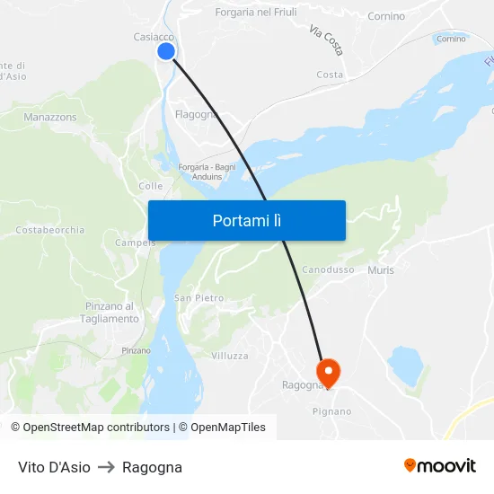 Vito D'Asio to Ragogna map