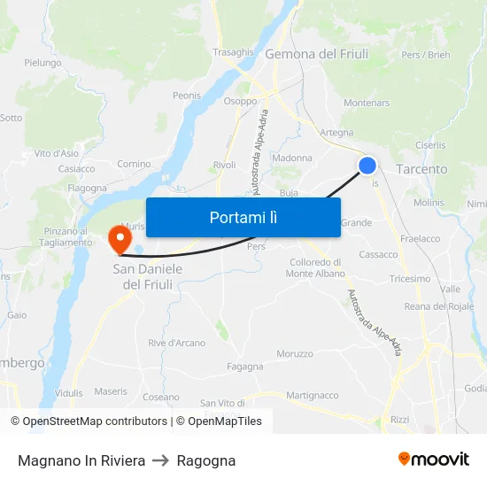 Magnano In Riviera to Ragogna map