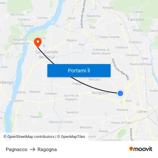 Pagnacco to Ragogna map
