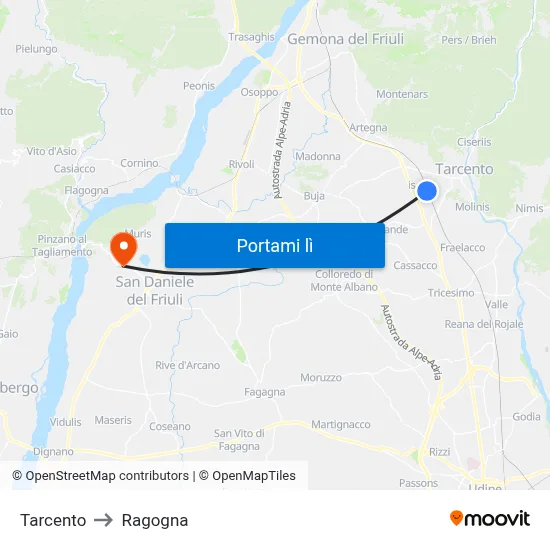 Tarcento to Ragogna map