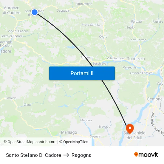 Santo Stefano Di Cadore to Ragogna map