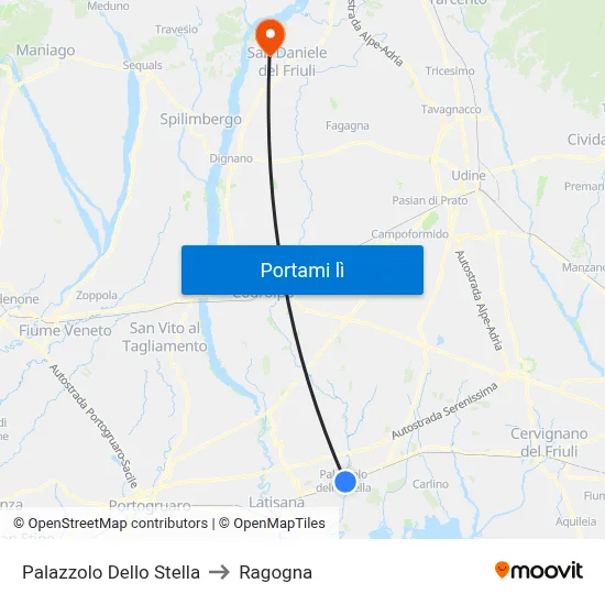 Palazzolo Dello Stella to Ragogna map