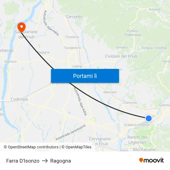 Farra D'Isonzo to Ragogna map