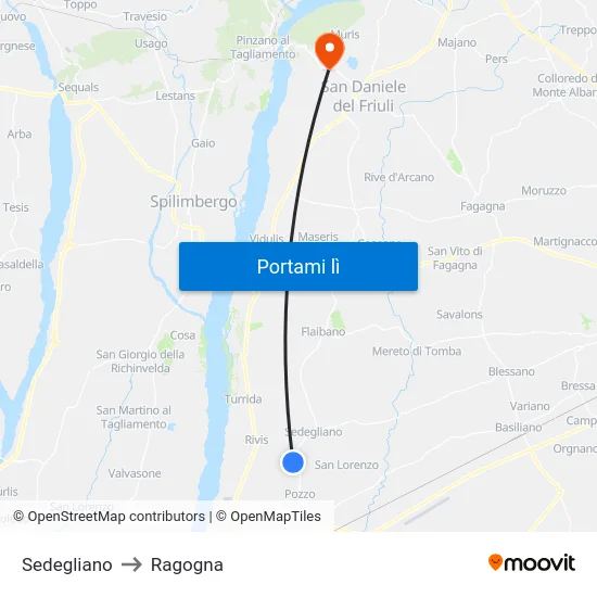 Sedegliano to Ragogna map