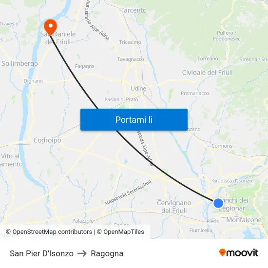 San Pier D'Isonzo to Ragogna map