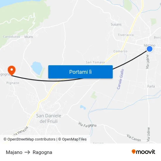 Majano to Ragogna map