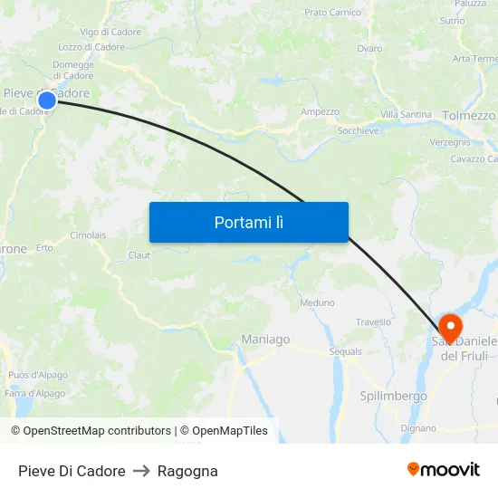 Pieve Di Cadore to Ragogna map