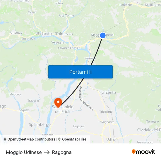 Moggio Udinese to Ragogna map