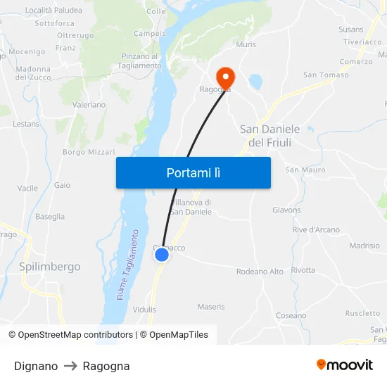 Dignano to Ragogna map
