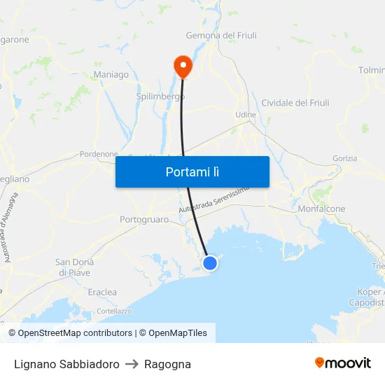 Lignano Sabbiadoro to Ragogna map