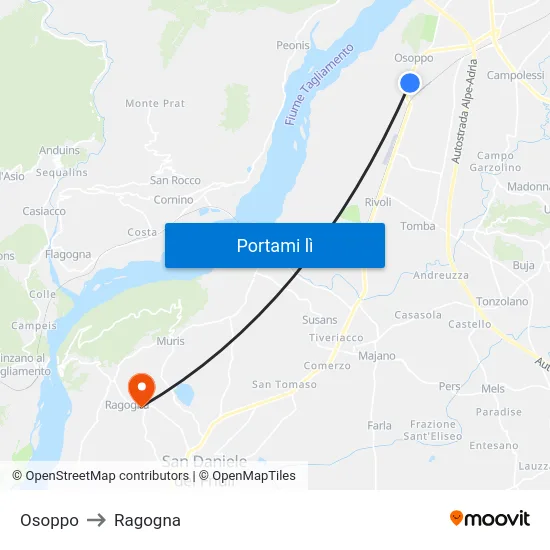 Osoppo to Ragogna map