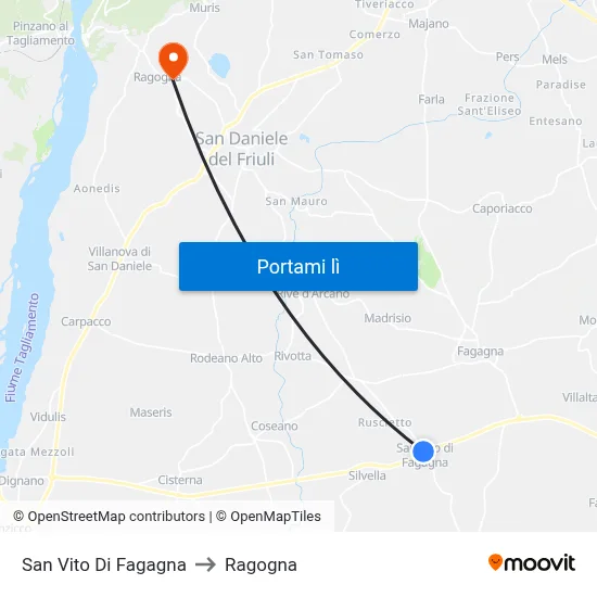 San Vito Di Fagagna to Ragogna map