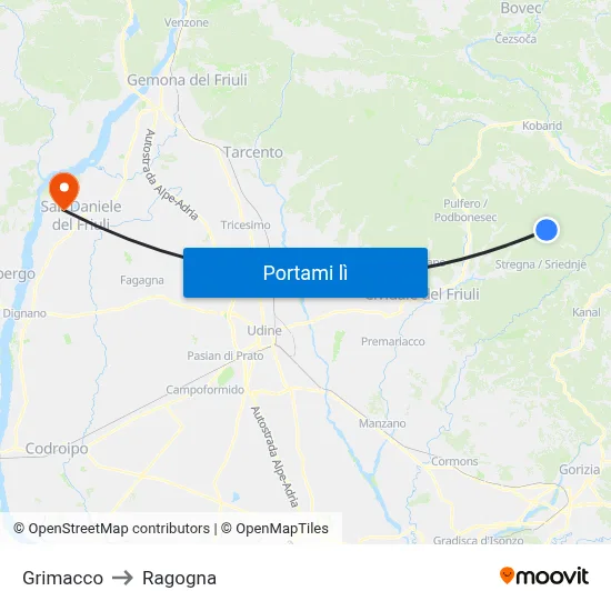 Grimacco to Ragogna map