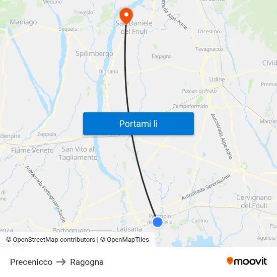 Precenicco to Ragogna map