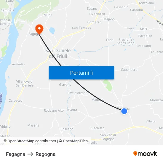 Fagagna to Ragogna map