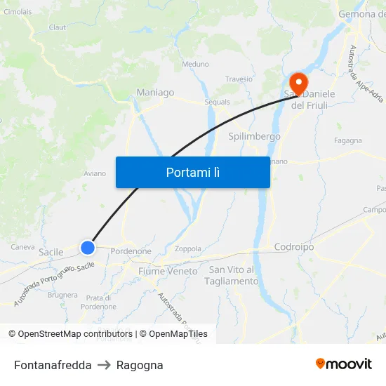 Fontanafredda to Ragogna map
