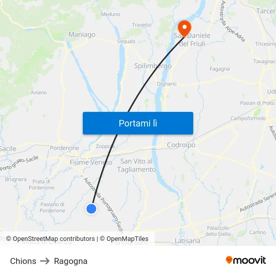 Chions to Ragogna map