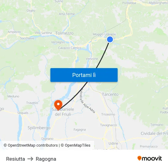 Resiutta to Ragogna map