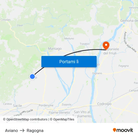Aviano to Ragogna map