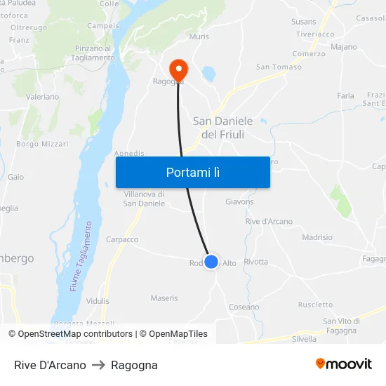 Rive D'Arcano to Ragogna map