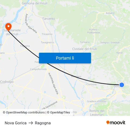 Nova Gorica to Ragogna map
