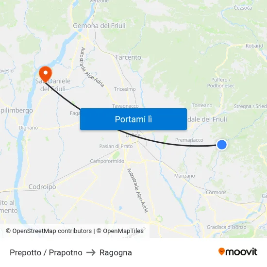 Prepotto / Prapotno to Ragogna map