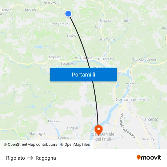 Rigolato to Ragogna map