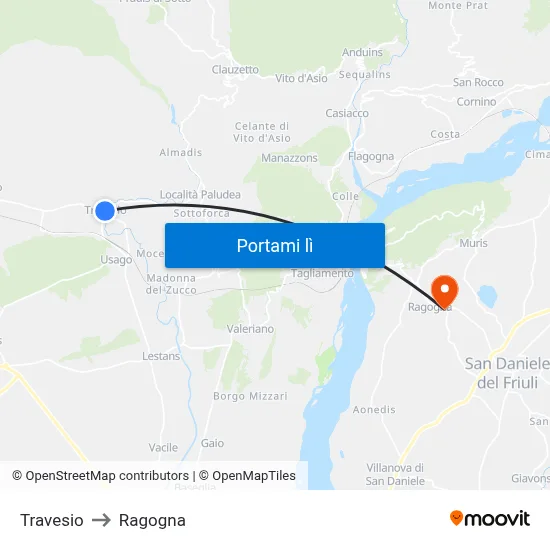 Travesio to Ragogna map