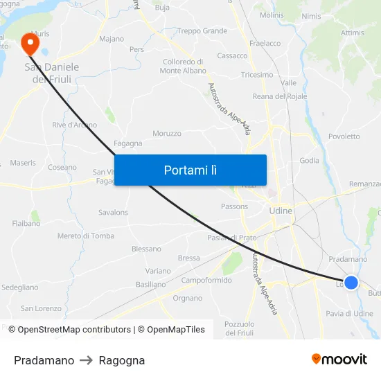 Pradamano to Ragogna map