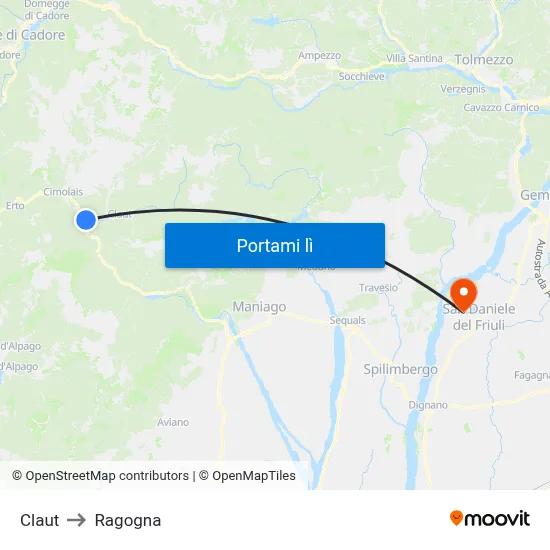 Claut to Ragogna map