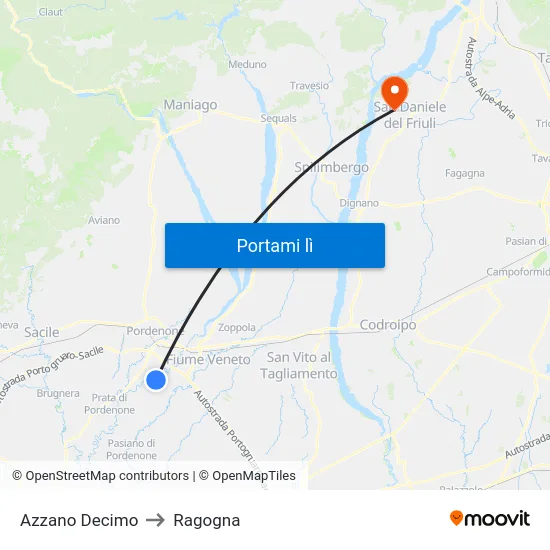 Azzano Decimo to Ragogna map