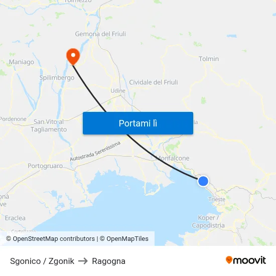 Sgonico / Zgonik to Ragogna map