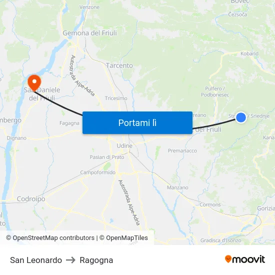 San Leonardo to Ragogna map