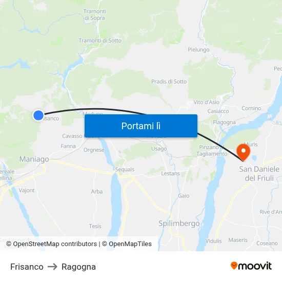Frisanco to Ragogna map