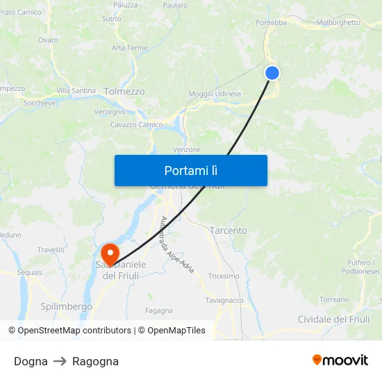 Dogna to Ragogna map