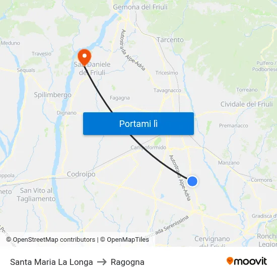 Santa Maria La Longa to Ragogna map