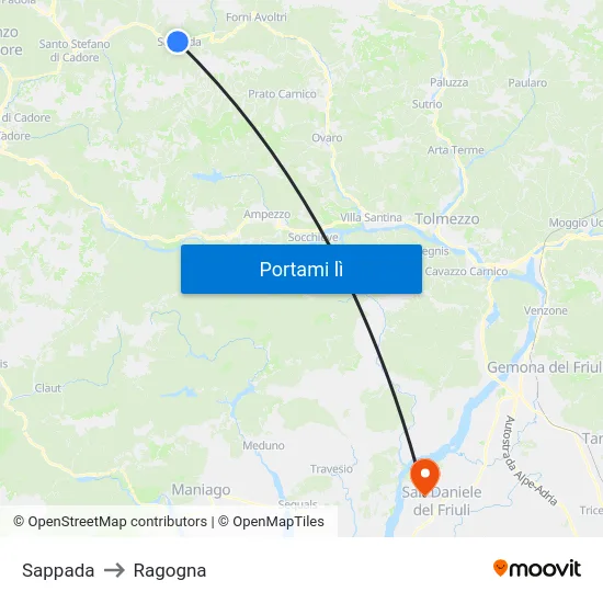 Sappada to Ragogna map
