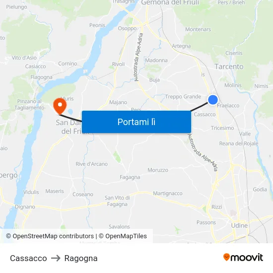 Cassacco to Ragogna map