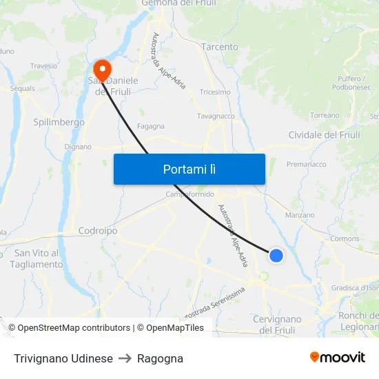 Trivignano Udinese to Ragogna map