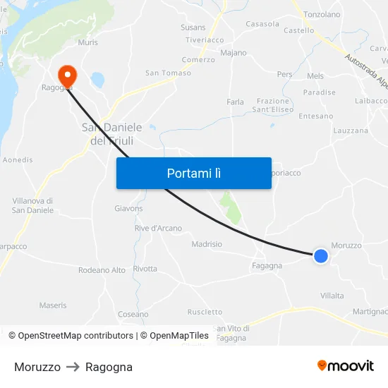 Moruzzo to Ragogna map