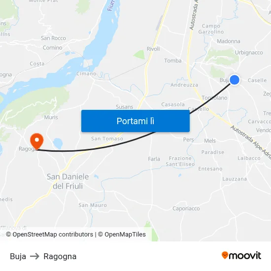 Buja to Ragogna map