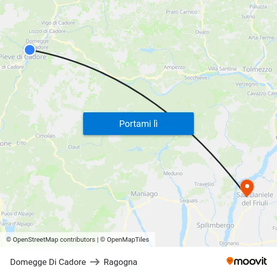 Domegge Di Cadore to Ragogna map