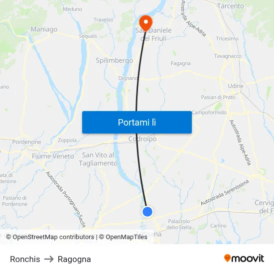 Ronchis to Ragogna map