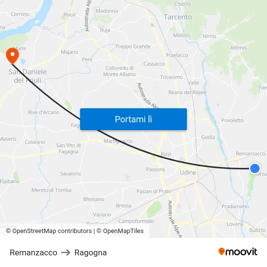 Remanzacco to Ragogna map