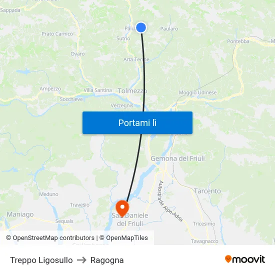 Treppo Ligosullo to Ragogna map