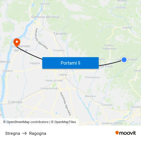 Stregna to Ragogna map
