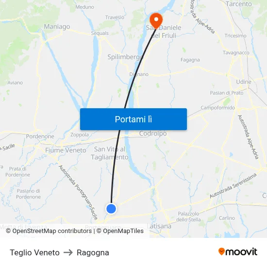 Teglio Veneto to Ragogna map
